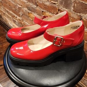 Red Patent Mary Jane Platform Shoes